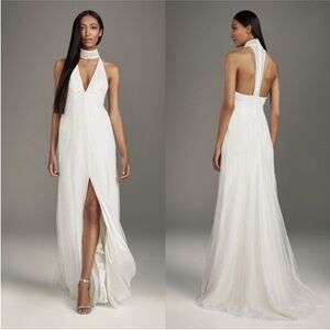 NWOT Vera Wang White High Slit Sparkle Gown